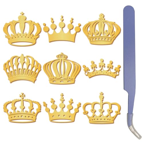 craspire 9 Stück Vintage Aufkleber Mit Königinkrone Goldene Metallaufkleber 1,5 x 1,5 Zoll Mit Pinzette Wasserfest Selbstklebend Nickel Dekorationsaufkleber Für Sammelalben DIY Harzbasteleien von craspire