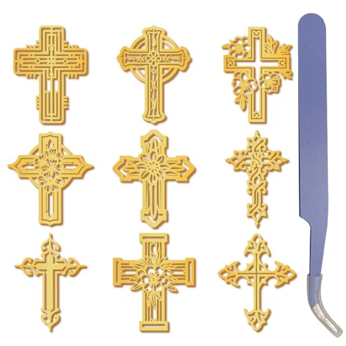 craspire 9 Stück Vintage Kreuz Aufkleber Aus Goldenem Metall 1,5 x 1,5 Zoll Gotischer Aufkleber Mit Pinzette Wasserfest Selbstklebend Nickel Dekorationsaufkleber Für Sammelalben DIY Harzbasteleien von craspire
