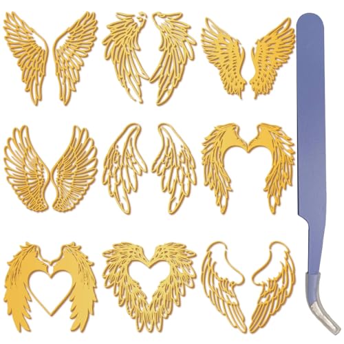 craspire 9 Stück Winkelflügel Aufkleber Aus Goldenem Metall 1,5 x 1,5 Zoll Mit Pinzette Herz Wasserfest Selbstklebend Nickel Dekorationsaufkleber Für Valentinstag Sammelalben DIY Basteln von craspire