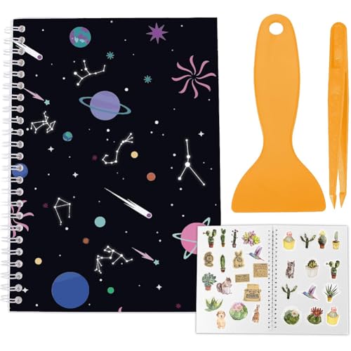 craspire A5 Blanko Stickerbuch Mit Schaber Und Pinzette Wiederverwendbare Universum Stickerbücher Sammelalbum Halter Organizer 40 Blätter Schwarzer Transparenter Einband Wasserfestes Trennpapier Zur von craspire