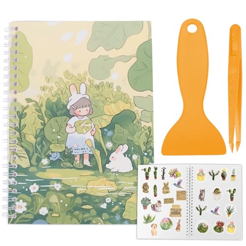 craspire A5 Blanko Stickerbuch Wiederverwendbar Mit Schaber Und Pinzette Universum Stickerbücher Sammelalbum Halter Organizer 40 Blätter Einband Mit Grünen Blättern Und Kaninchenmotiv Wasserfestes von craspire
