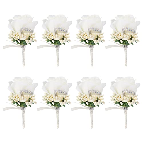 CRASPIRE Ansteckblume Für Männer, Hochzeit, Ansteckblume, 8er-Set, Weiße Rose, Ansteckblume Für Bräutigam, Mit Strass, Für Bräutigam Und Trauzeuge, Für Hochzeit, Abschlussball, Jubiläum CRASPIRE Ansteckblume Für Männer, Hochzeit, Ansteckblume, 8er-Set, Weiße Rose, Ansteckblume Für Bräutigam, Mit Strass, Für Bräutigam Und Trauzeuge, Für Hochzeit, Abschlussball, Jubiläum von craspire