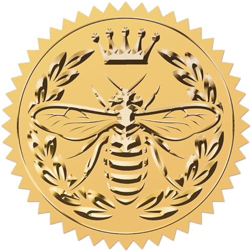 craspire Bienenkrone, Goldfolien-Geprägte Aufkleber, 2" Selbstklebende Umschläge, Siegel, Runde Etiketten Für Auszeichnungen, Hochzeitseinladungen, Abschlussfeiern, Unternehmenszertifikate, Diplome von craspire