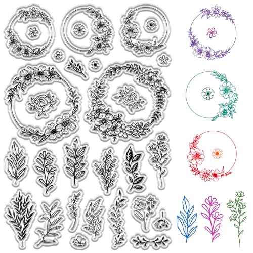 craspire Blatt-Blumen-Klarstempel, Girlande, Transparente Retro-Stempel, Wiederverwendbare Silikon-Stempelsiegel Für Die Erstellung von Tagebüchern, Karten, Dekoration, DIY-Scrapbooking-Zubehör von craspire