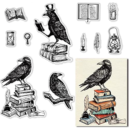 craspire Book Clear Stamps Crow Transparenter Silikonstempel Back to School Klarer Stempel Für Die Kartenherstellung, Journal, Tagebuch, Dekoration Und DIY Scrapbooking von craspire