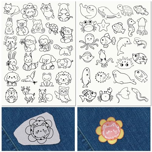 craspire 50 Stück Cartoon-Tiere Wasserlösliche Stickerei-Stabilisatoren Handnähen Meereswelt Stick-and-Stick-Transfers Papier Abwaschbar Vorgedruckte Selbstklebende Muster Für Taschen Stoff von craspire