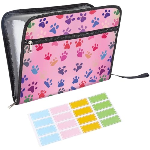craspire Fächermappe Mit 13 Tasche Briefgröße A4 Reißverschlusstasche Rosa Süßer Akkordeon Dokumenten Organizer Mit Pfotenabdruck Und Klebeetiketten Erweiterbare Ablage Für Zuhause Schule Büro von craspire