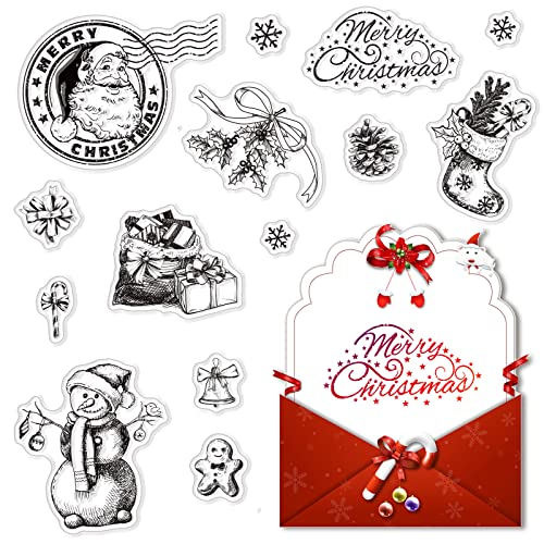 craspire Weihnachts-Klarstempel, Weihnachtsmann, Tannenzapfen, Schneeflocke, Schneemann, Silikon-Stempelsiegel, Transparente Gummistempel Für Weihnachtskarten, Dekoration, DIY, Scrapbooking, Dekor von craspire