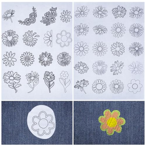 craspire Gänseblümchen, Wasserlösliche Stickerei-Stabilisatoren, Stick- Und Stichübertragungen Zum Nähen, Papierwaschen, Vorgedruckte, Selbstklebende Muster Für Taschen, Stoffnähen von craspire
