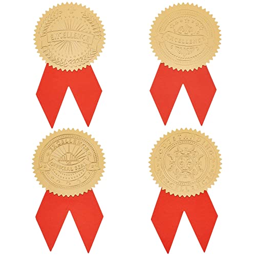 craspire Goldfolien-Leistungsaufkleber, 2,48 cm, Goldgeprägte Foliensiegel, 48 goldene Diplom-Siegel Mit (3) roten Schleifen-Dekorationsaufklebern, Selbstklebende Etiketten Für Umschläge Urkunden von craspire