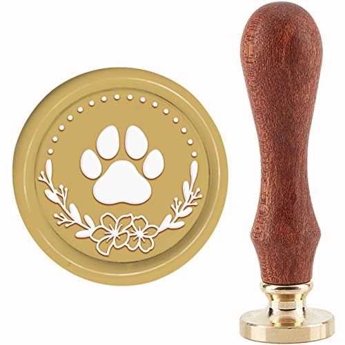 craspire Hundepfote Wachssiegel Stempel Kranz Wachsstempel 30 mm/1.18 Zoll Abnehmbarer Messingkopf Siegelstempel Mit Holzgriff Für Einladungen, Umschläge, Karten, Geschenke, Scrapbooking-Dekoration von craspire