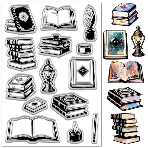 craspire Klare Stempel Mit Buchlesung Bücher Stift Tinte Kerze Silikonstempel Wiederverwendbarer Hintergrund Transparente Gummistempelsiegel Für Tagebücher Scrapbooking Papierprägung von craspire