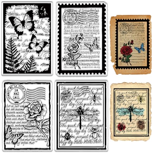 craspire Klare Stempel Mit Vintage-Hintergründen, Schmetterling, Rose, Buchstabe, Insekt, Libelle, Wiederverwendbar, Retro, Transparent, Silikon-Stempelsiegel Für DIY, Scrapbooking, Zubehör craspire Klare Stempel Mit Vintage-Hintergründen, Schmetterling, Rose, Buchstabe, Insekt, Libelle, Wiederverwendbar, Retro, Transparent, Silikon-Stempelsiegel Für DIY, Scrapbooking, Zubehör von craspire