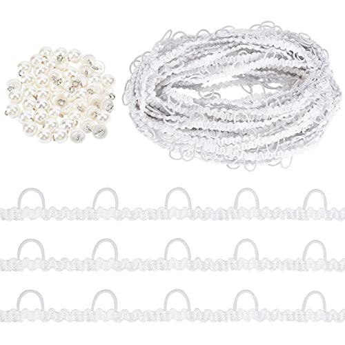 craspire Knopfleiste Für Weißes Hochzeitskleid, 15 Yard, Elastische Knopfschlaufe Mit 50 Perlenknöpfen, Reißverschlussverlängerung Zum Nähen von Kleidern von craspire