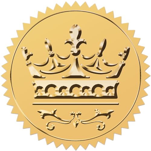 craspire Krone Goldfolie Geprägte Aufkleber Vintage 2" Selbstklebende Umschläge Siegel Runde Etiketten Für Auszeichnungen, Hochzeitseinladungen, Abschlussfeiern, Unternehmenszertifikate, Diplome von craspire