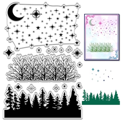 craspire Mond Und Funkelnder Stern, Transparente Gummistempel, Baum, Wald, Vintage, Niedlich, Wiederverwendbar, Transparente Silikon-Stempelsiegel Für Journaling, Kartenherstellung, Scrapbooking von craspire