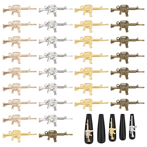 craspire Nagel-Charms, 40 Stück, 4 Farben, Gewehr-Nagel-Charms, Antik-Silber, Goldene Legierung, Waffen-Charm-Anhänger, Verbinder Für DIY-Schmuckherstellung, Zubehör von craspire