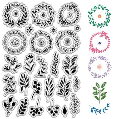 craspire Pflanzen-Klarstempel, Kranz, Blumen, Blätter, Wiederverwendbar, Transparent, Silikon-Stempel, Siegel, Poststempel Für DIY-Scrapbooking, Filmrahmen, Fotoalbum, Dekoratives Journaling craspire Pflanzen-Klarstempel, Kranz, Blumen, Blätter, Wiederverwendbar, Transparent, Silikon-Stempel, Siegel, Poststempel Für DIY-Scrapbooking, Filmrahmen, Fotoalbum, Dekoratives Journaling von craspire