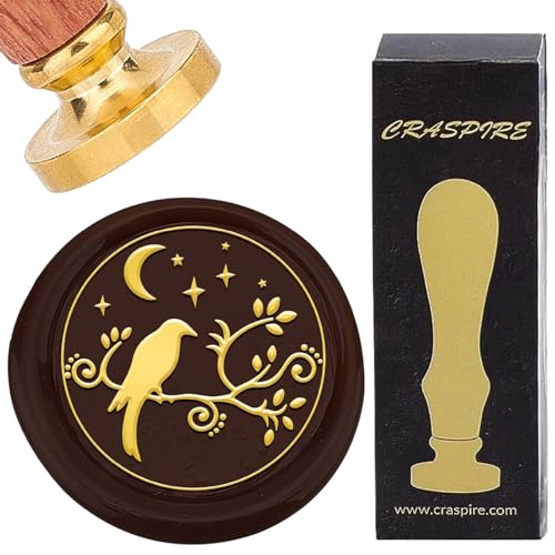 craspire Raben-Wachssiegelstempel, Retro-Mond-Stern-Siegelwachsstempel, 25 mm, Abnehmbarer Messingkopf Mit Palisandergriff Für DIY-Scrapbooking, Einladungen, Geschenkpapier, Umschläge, Weinpakete von craspire