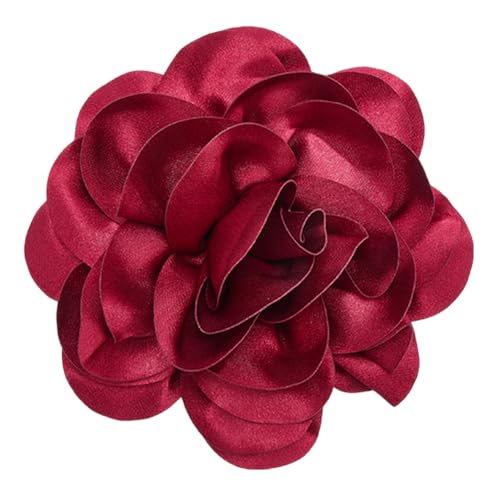 craspire Rote 7.8 Zoll Brosche Mit Rosenblumen Zierlicher Revers Satinstoff Handgefertigt Vintage Elegant Große Haarspangen Mit Blumenmuster Entenschnabel Für Damen Brautkleid Hochzeit Party Tanz von craspire