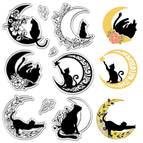craspire Schwarze Katze Auf Mond, Transparente Stempel, Blumenpflanze, Wiederverwendbar, Retro, Transparent, Silikon-Stempelsiegel Für Urlaub, Kartenherstellung, Dekor, DIY, Scrapbooking, Zubehör craspire Schwarze Katze Auf Mond, Transparente Stempel, Blumenpflanze, Wiederverwendbar, Retro, Transparent, Silikon-Stempelsiegel Für Urlaub, Kartenherstellung, Dekor, DIY, Scrapbooking, Zubehör von craspire