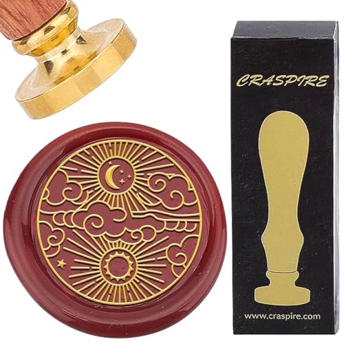 craspire Siegelwachsstempel Sonne Mond Stern Wachssiegelstempel 25mm Retro Abnehmbarer Messingkopf Mit Palisandergriff Für DIY Scrapbooking Hochzeitseinladungen Geschenkpapier Umschläge Weinpakete von craspire