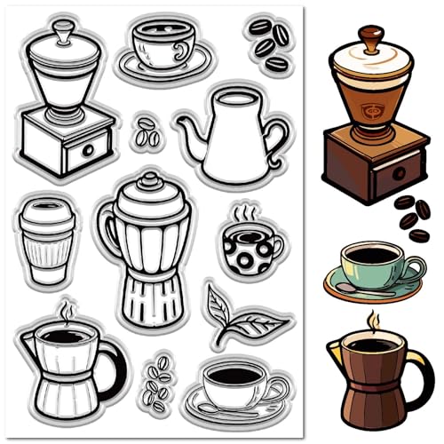 craspire Transparente Kaffeestempel Teekannen Stempel Gummistempel Kaffeebohnentasse Nachmittagstee Prägung Wiederverwendbare Silikonstempelblätter Siegel Für DIY Scrapbooking Journaling von craspire