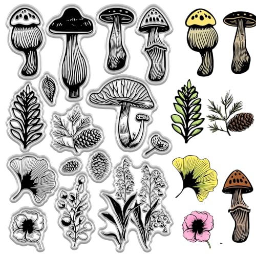 craspire Transparente Stempel Aus Gummi Mit Pilzen, Pflanzenblättern, Tannenzapfen, Wiederverwendbare Vintage-Stempel Aus Transparentem Silikon Für DIY-Bastelarbeiten, Scrapbooking, Journaling von craspire