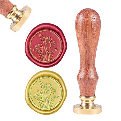 CRASPIRE Tulpe Wachs-Siegel-Stempel, Blumensiegel Wachsstempel Retro Holzstempel Wachssiegel 25 mm Abnehmbar Messingdichtung Holzgriff Für Umschläge Einladungen Hochzeit Verschönerung Flasche von craspire