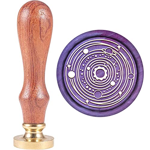CRASPIRE Wachs-Siegel-Stempel, Jahrgang Wachssiegelstempel Sonnensystem Planet Retro Holzstempel Abnehmbar Messingkopf 25 mm Für Hochzeit Umschläge Einladungen Verschönerung Flasche Dekoration von craspire