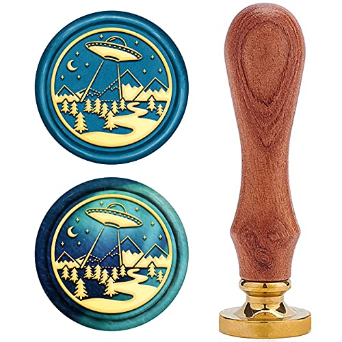 craspire Wachs-Siegel-Stempel, Siegelwachsstempel UFO Retro Holzstempel Wachssiegel 25 mm Abnehmbar Messingdichtung Holzgriff Für Umschläge Einladungen Hochzeit Verschönerung Flasche von craspire