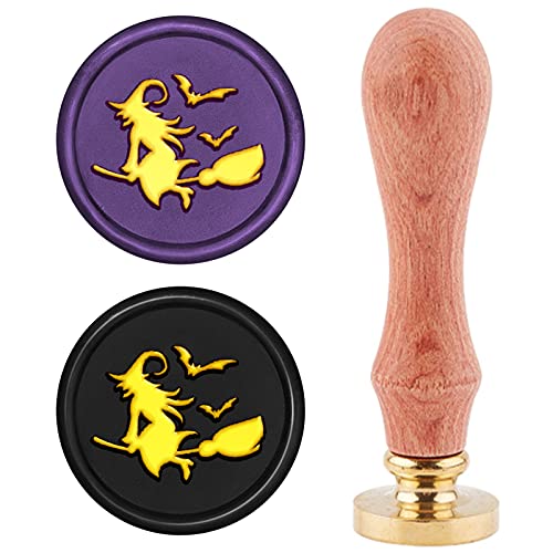 craspire Wachs-Siegel-Stempel Halloween Hexe Auf Besen, Siegellack Stempel Fledermaus Retro Holzstempel Wachssiegel 25 mm Abnehmbar Messingkopf Holzgriff Für Party Einladung Umschlag Grußkarte craspire Wachs-Siegel-Stempel Halloween Hexe Auf Besen, Siegellack Stempel Fledermaus Retro Holzstempel Wachssiegel 25 mm Abnehmbar Messingkopf Holzgriff Für Party Einladung Umschlag Grußkarte von craspire