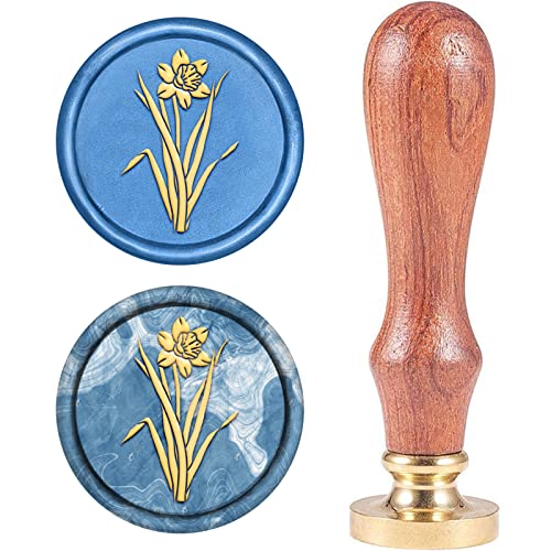 CRASPIRE Wachssiegel Stempel Narzissenblume, Siegelwachsstempel Retro Holzstempel Wachssiegel 25 mm Abnehmbar Messingkopf Holzgriff Für Umschlag Einladung Hochzeit Verschönerung Flasche Dekoration von craspire