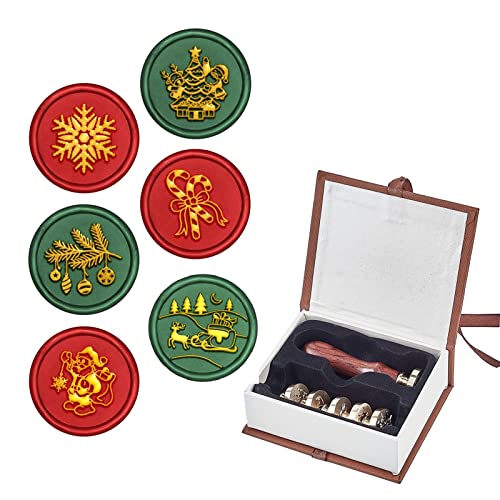 craspire Wachssiegel-Stempelset Weihnachten, 6 Stück Abnehmbare Versiegelung Messing Stempelkopf Mit 1PCS Holzgriff Für Umschlag Postkarte Etikett Hochzeitseinladung Verschönerung von craspire