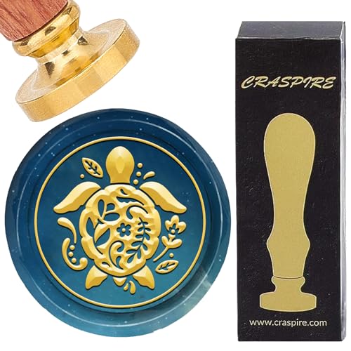 craspire Wachssiegelstempel Schildkröte, Retro-Meerestier, Blumen-Siegelwachsstempel, 25 mm, Abnehmbarer Messingkopf Mit Palisandergriff Für DIY-Scrapbooking, Einladungen, Geschenkpapier, Umschläge von craspire