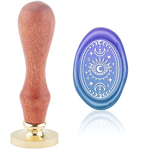 CRASPIRE Wachssiegelstempel Sonne Mond Vintage Siegellackstempel Galaxy Oval Abnehmbarer Messingkopf Siegelstempel Mit Holzgriff Für Hochzeitseinladungen Tag Geschenkpapier von craspire