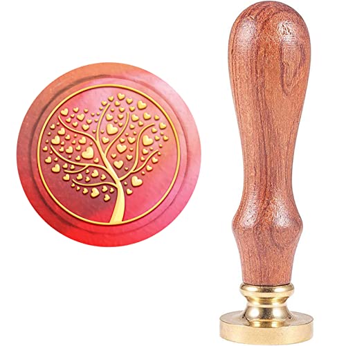 craspire Wax Seal Stamp Tree Mit Herzen, Vintage Siegelstempel Herz 25mm Abnehmbarer Messingkopf Naturholzgriff Für Hochzeitsumschlag Einladungskarte Verschönerung Weinpaket Dekoration von craspire