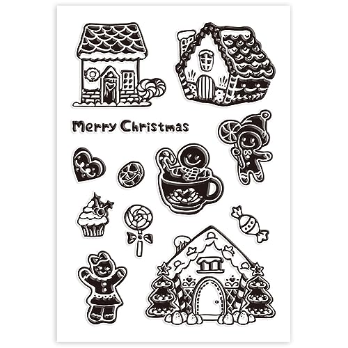 craspire Weihnachten Lebkuchenmann Klare Gummistempel Haus Süßigkeiten Frohe Weihnachten Urlaub Transparente Silikonsiegel Stempel Weihnachten Journaling Kartenherstellung DIY Scrapbooking Fotoalbum von craspire