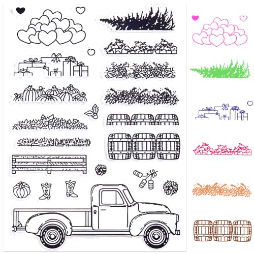 craspire West Farm Autumn Truck Klarer Gummistempel Blumen Dorf Kürbis Vintage Transparente Silikonsiegel Stempel Retro Für Journaling, Kartenherstellung, DIY, Scrapbooking, Handgefertigte von craspire