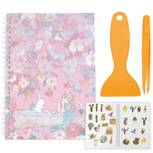 craspire Wiederverwendbares Sticker Aufbewahrungsbuch Sammelalbum Größe A5 40 Blätter Blanko Trennpapier Sticker Organizer Buch Mit Pinzettenschaber Kirschblüten Einband Wasserfest Für Sticker von craspire