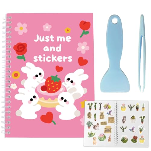 craspire Wiederverwendbares Sticker Aufbewahrungsbuch Sammelalbum Größe A5 40 Blatt Trennpapier Wasserdicht Kaninchen Blumen Einband Leere Aufkleber Aufbewahrungshalter Organizer Mit Pinzette Schaber von craspire