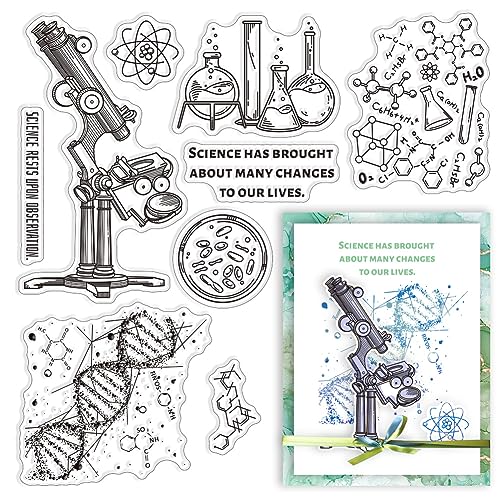 craspire Wissenschaft Klare Gummistempel Experiment DNA-Mikroskop Reagenzglasbecher Transparenter Vintage-Poststempel Silikonsiegel Stempel Journaling Kartenherstellung DIY Scrapbooking Fotoalbum von craspire