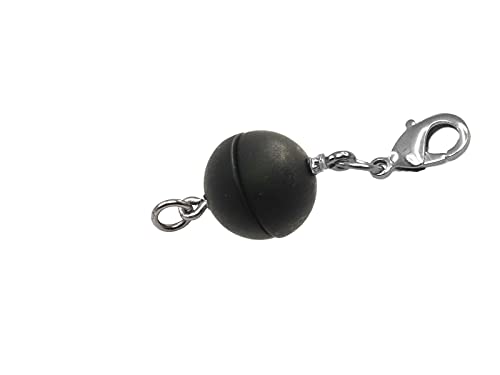 Creative-Beads Magnetverschluss zum einfachen nachträglichen Einbau in Halsketten, Kugel, rund 12mm, mit Edelstahl Karabiner und Öse, schwarz matt von Creative-Beads