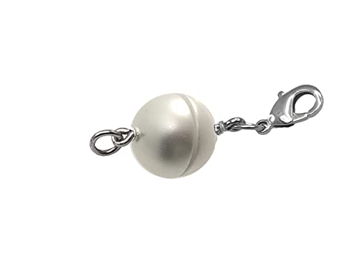 Creative-Beads Magnetverschluss zum einfachen nachträglichen Einbau in Halsketten, Kugel, rund 15mm, mit Edelstahl Karabiner und Öse, weiss von Creative-Beads