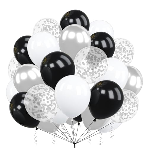 30 Stück Luftballons Packung mit Schwarz, Silber & Weiß Luftballons 10 Zoll Luftballons, Latex Ballons Geburtstag Party Ballon Dekoration für Hochzeit Babyparty Abschlussfeier Jubiläum von creative balloons