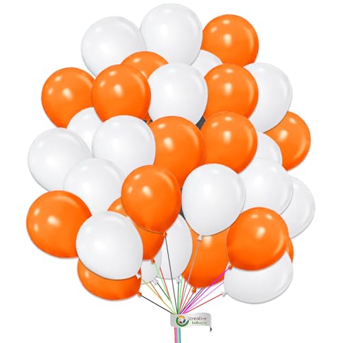 50 Stück Luftballons Packung Weiß & Orange Einfarbig Luftballons 10 Zoll Luftballons Geburtstag Party Ballon Dekoration für Hochzeit Babyparty Abschlussfeier von creative balloons