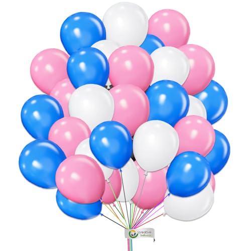 50 Stück Luftballons Rosa, Weiß & Hellblau Einfarbig Luftballons 10 Zoll Luftballons Geburtstag Party Ballon Dekoration für Hochzeit Baby Shower Abschlussfeier von creative balloons
