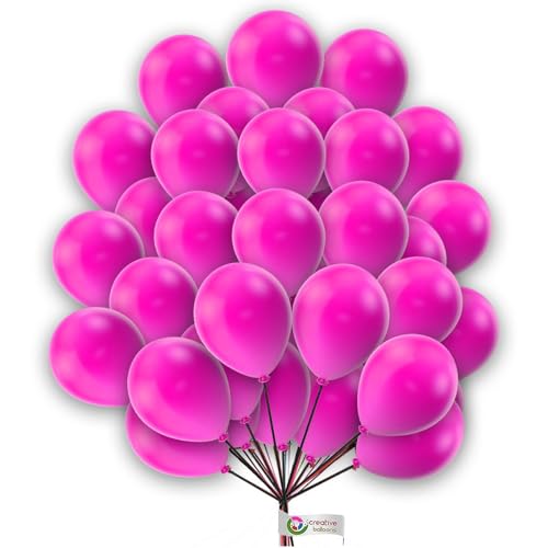 Hot Pink Happy Birthday Luftballons 10 Zoll Hot Pink Party Ballons für Rosa Geburtstag Party Baby Shower Verlobung Jahrestag Brautdusche Party Dekoration 50 Stück von creative balloons