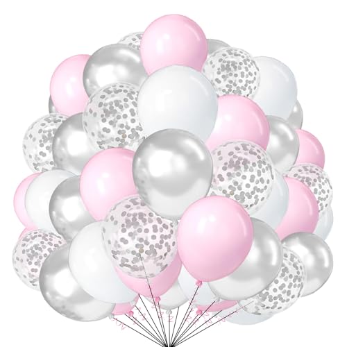 Pink-weiße und silberne Luftballons, 25,4 cm, Macaron, Rosa, Silber, Konfetti-Ballons für Mädchen, Kindergeburtstag, Hochzeit, Babyparty, Abschlussfeier, Party, Beschreibung: Pink-weiße und silberne Luftballons, 25,4 cm, Macaron, Rosa, Silber, Konfetti-Ballons für Mädchen, Kindergeburtstag, Hochzeit, Babyparty, Abschlussfeier, Party, Beschreibung: von creative balloons
