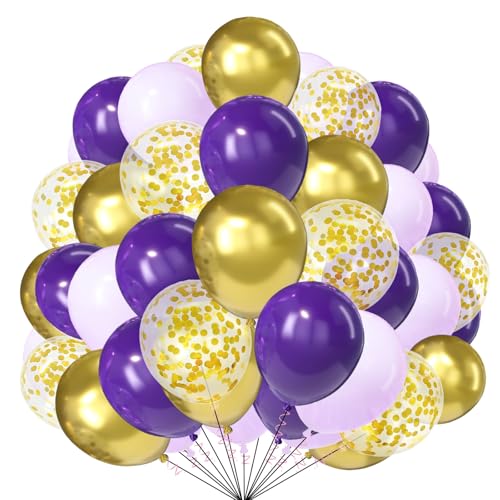 Violett-Gold-Luftballon-Set, 25,4 cm, helles Macaron-Violett, Lavendel-Ballons mit goldfarbenem Konfetti-Latex-Ballons für Geburtstag, Hochzeit, Babyparty, Brautparty, Party-Dekorationen von creative balloons